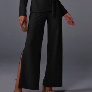 Vintage Cache Black Pants with Side Split Rhinestones Embellishment